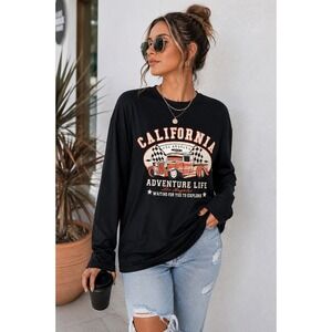 Shein California Adventure Life Graphic Long Sleeve Top Women's Size M Black